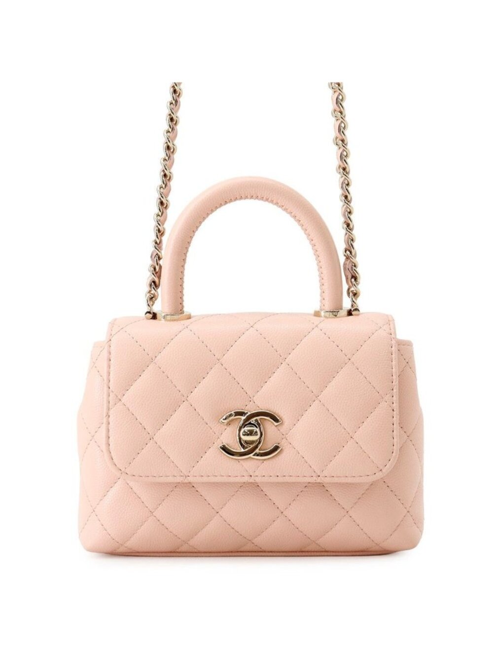 Chanel Handbag Quilted Coco Handle Mini Caviar Leather 2-Way Chain